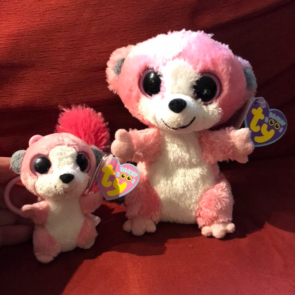 Beanie Boo Bubblegum (Lemur) 6 inch Size and mini Beanie Boo Bubblegum with tags